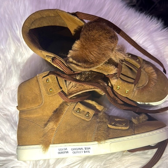 SALVATORE FERRAGAMO SOLDA SUEDE FUR SNEAKERS BOOTS - Picture 4 of 11